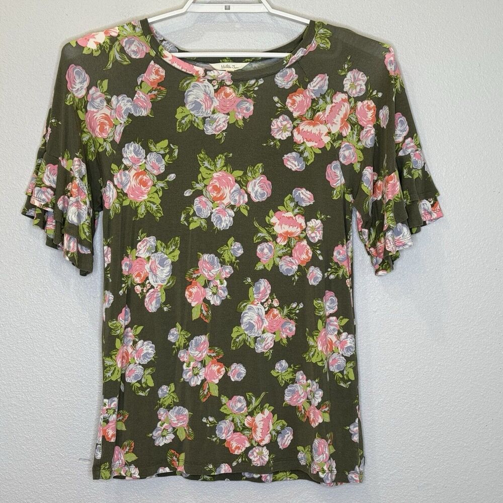 Matilda Jane Womens‎ Top Small Flouncy Poet Sleeve Lets Go Together Green Floral